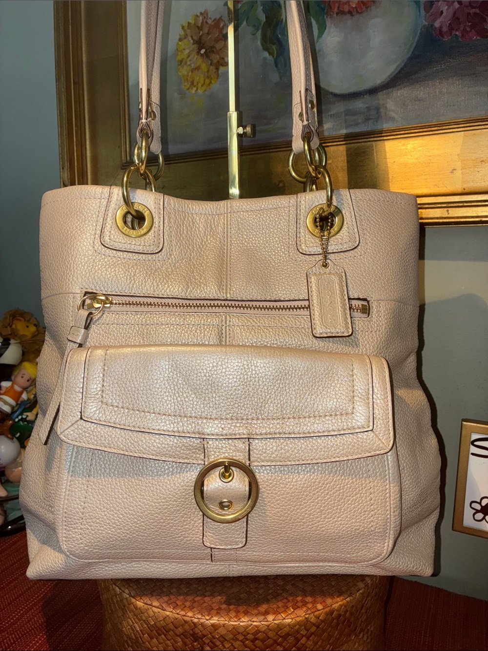 Coach Penelope Buckle Tote Shoulder Bag (F-18890) champagne pebbled leather